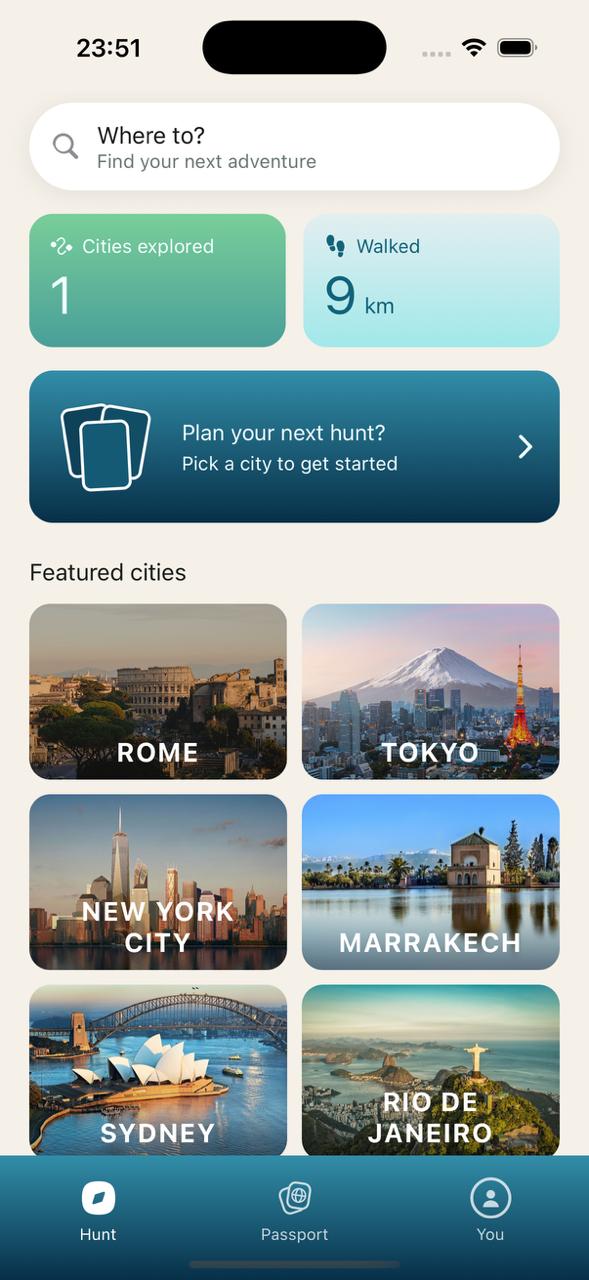 SravengerHunt app home screen