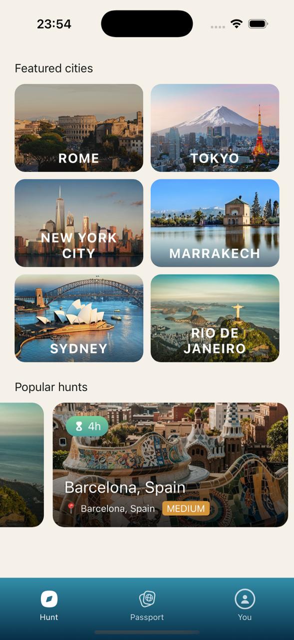 SravengerHunt city selection screen